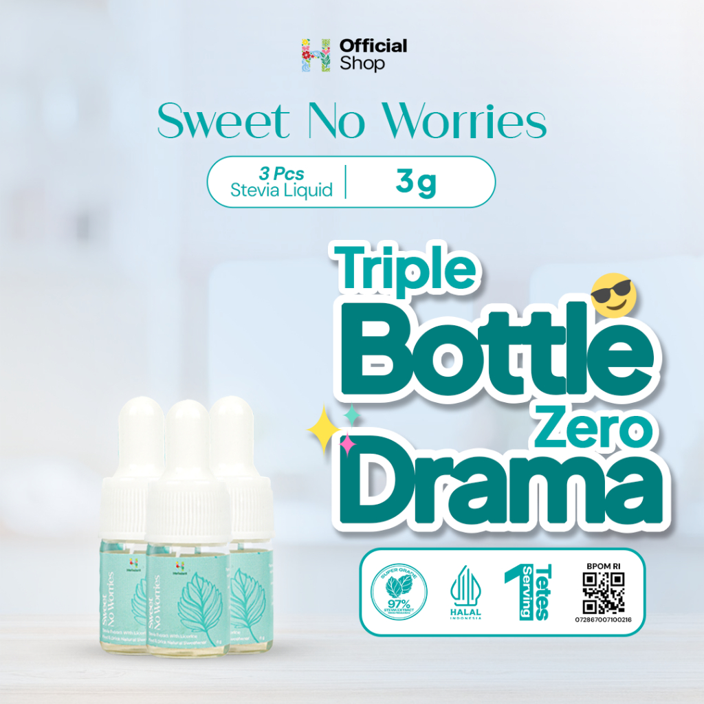 PAKET HEMAT - 3 Herbalant Stevia BPOM 3 gr | Stevia Cair | Stevia Tetes | Gula diet | Gula stevia