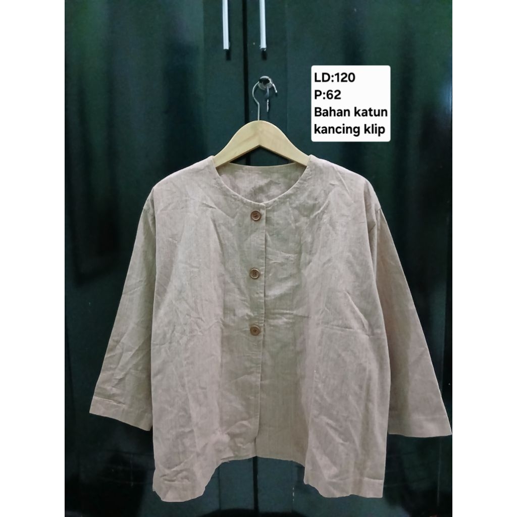 (COD)Atasan kemeja/blazer outer lengan panjang katun wanita warna coklat muda/coksu oversize