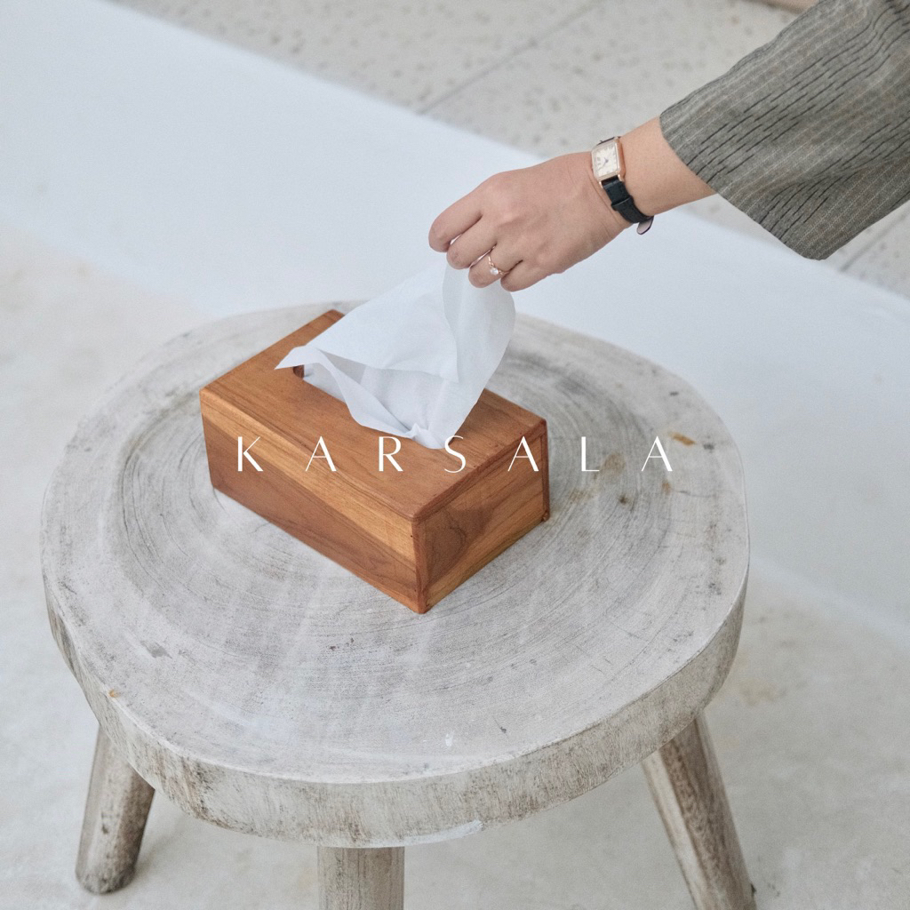 KARSALA Teak Wooden Tissue Box | Wadah Tisu Kayu Jati Asli Natural | Tempat Penyimpanan Souvenir | K