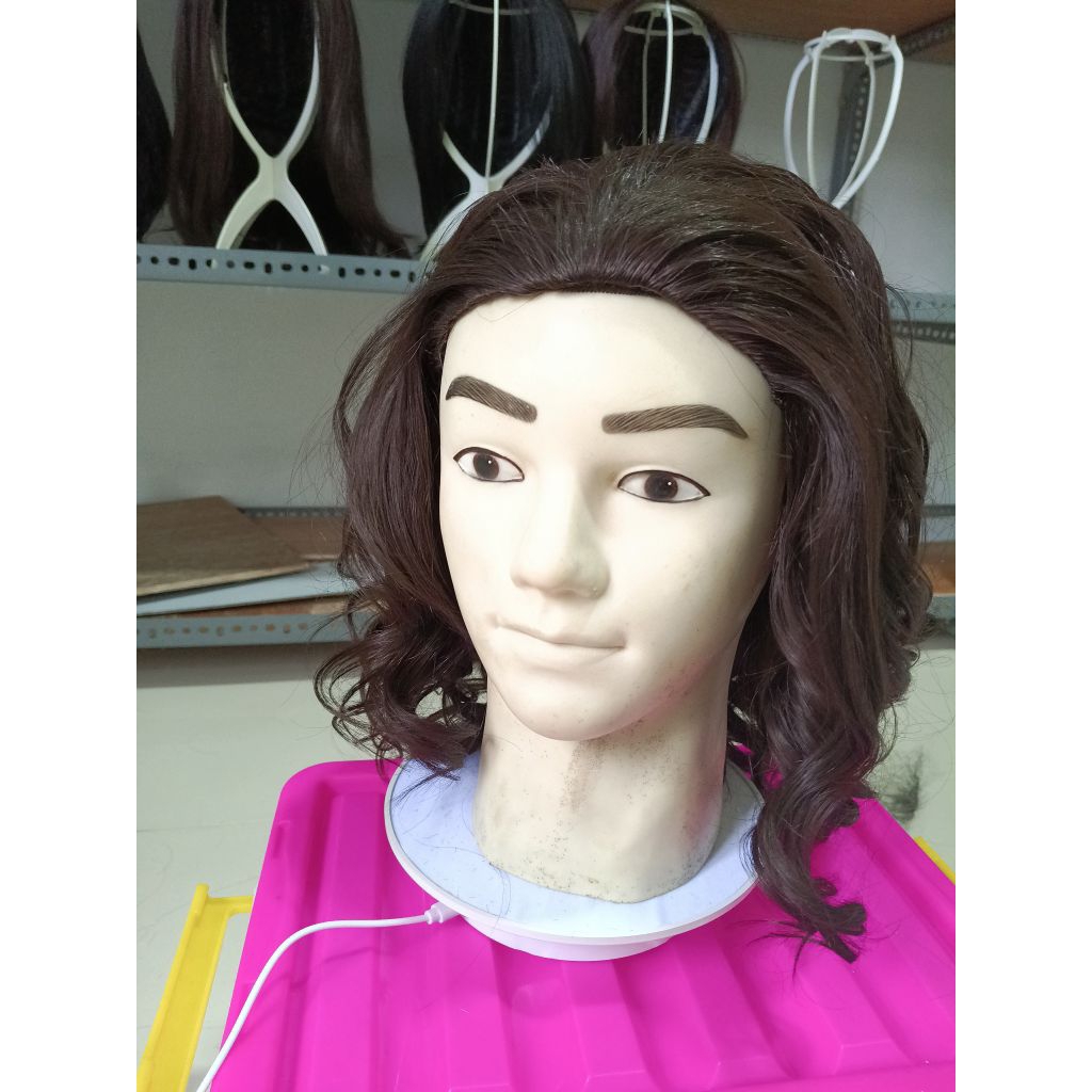 WIG PRIA GONDRONG KERITING/WIG PRIA PANJANG MODEL EROPA WARNA COKLAT