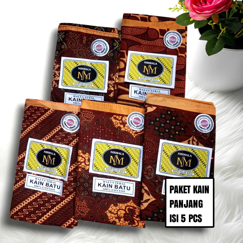 Paket 5 Pcs Kain Panjang Batik Murah Kain Batu Halus Solo - Kain Jarik Tapih Samping Kebat Ibu Melah