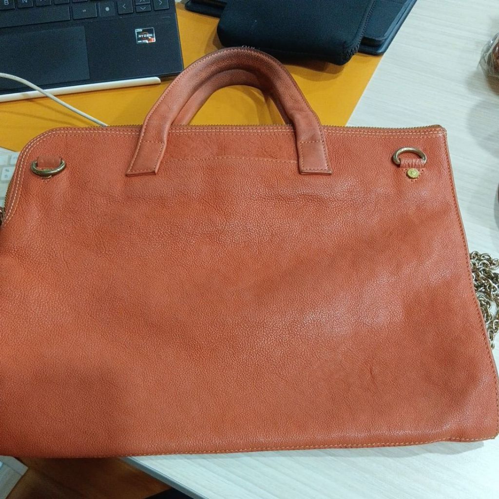 Tas Laptop Kulit Sapi Asli warna Orange NETT PRICE