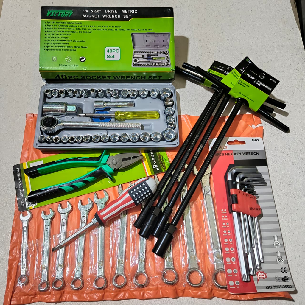 PROMO Paket Kunci Bengkel Motor Lengkap 1 Set / Kunci T Tekiro/Kunci Shock/Pas Ring Set/Tang Kombina