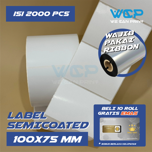 

Label Semicoated 100 x 75 mm Kertas Sticker 100x75 mm Printer Barcode 100x75mm isi 2000 PCS
