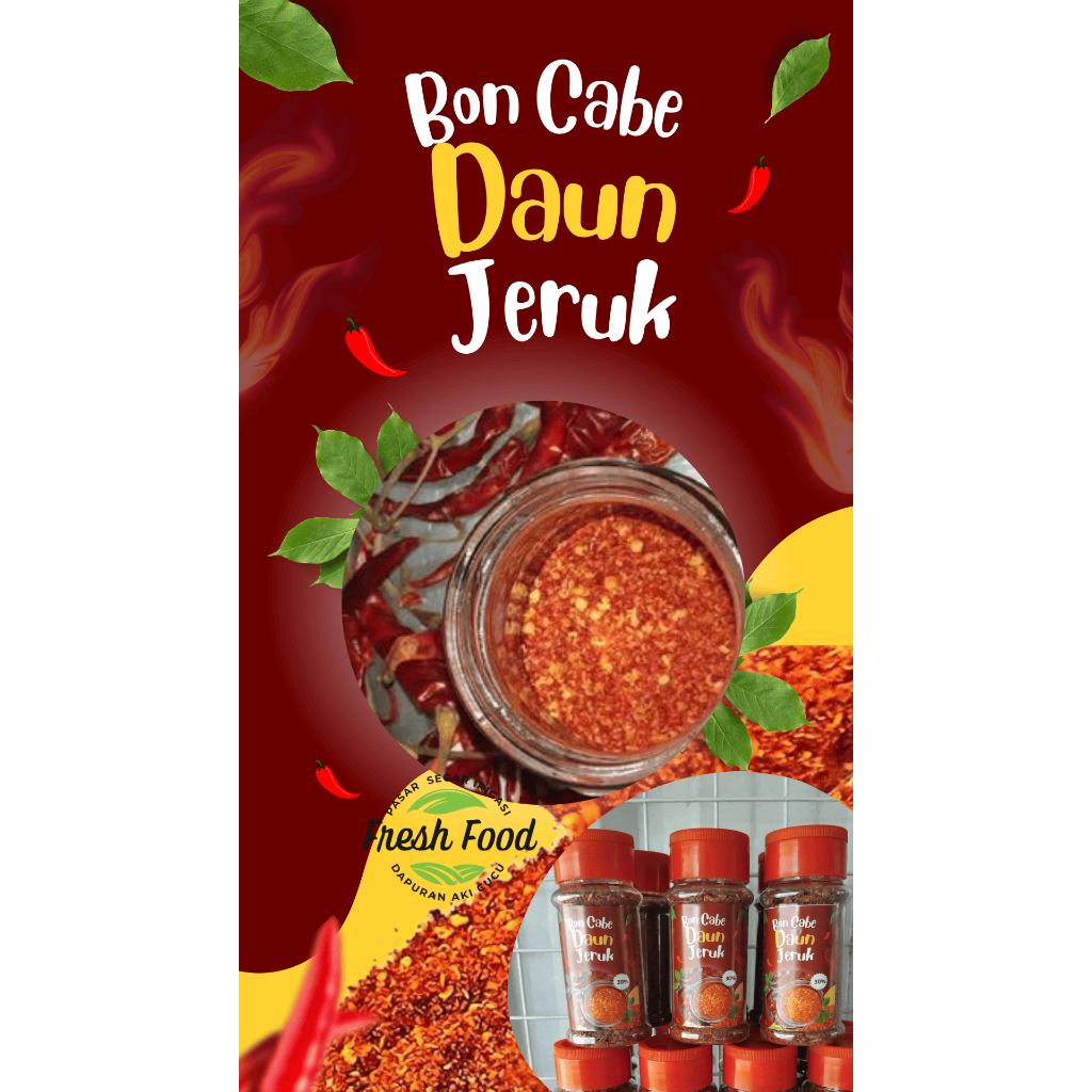 

Bon cabe Botol Sambal Tabur Isi 50Gr/ Bon cabe Bumbu Rujak / Boncabe Sambal Pedas Botol