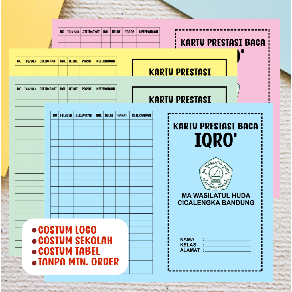

KARTU PRESTASI IQRO CUSTOM KARTU SETORAN HAFALAN KARTU PRESTASI MENGAJI KARTU SETORAN TAHFIDZ | BOLAK BALIK