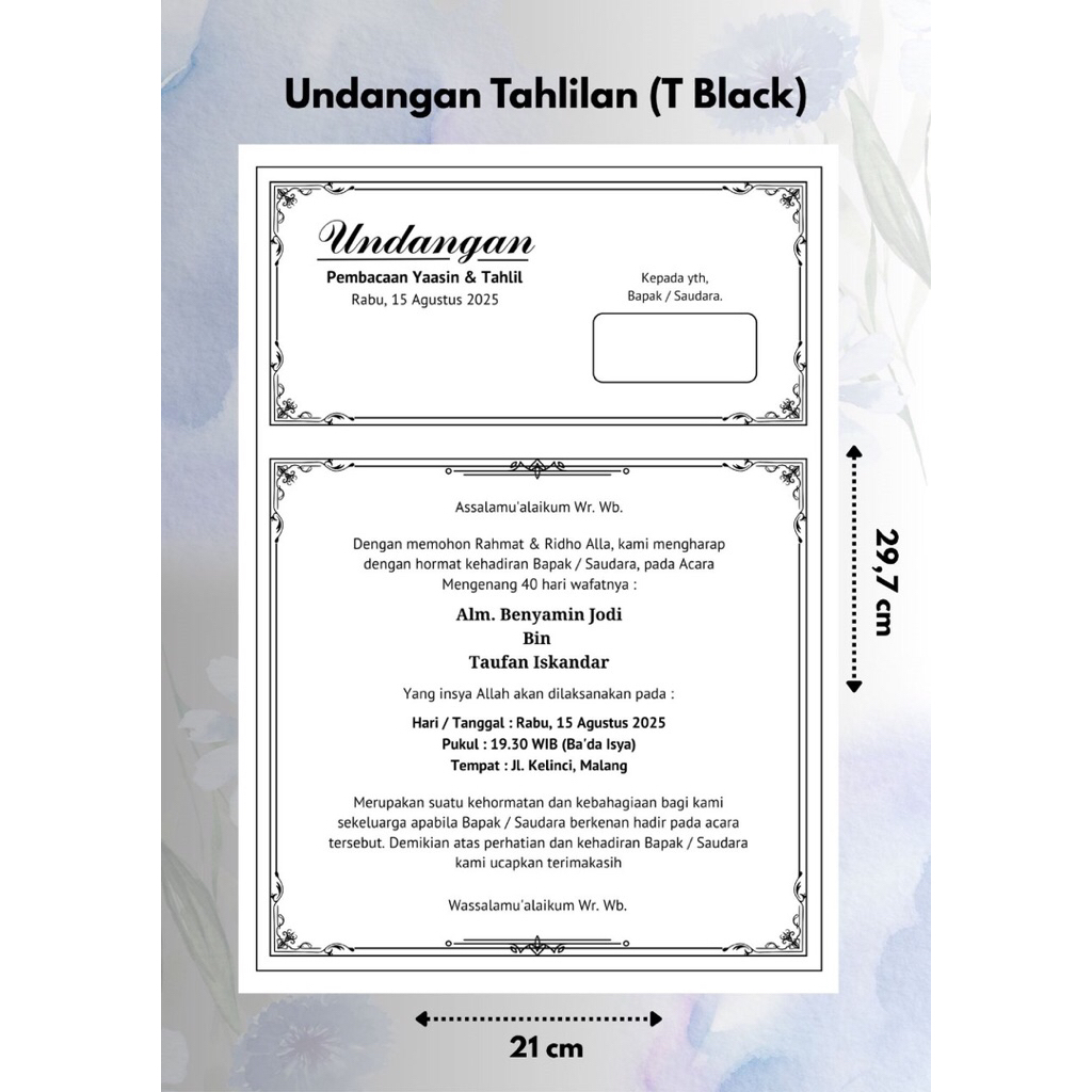 CETAK CUSTOM UNDANGAN TAHLILAN/YASINAN