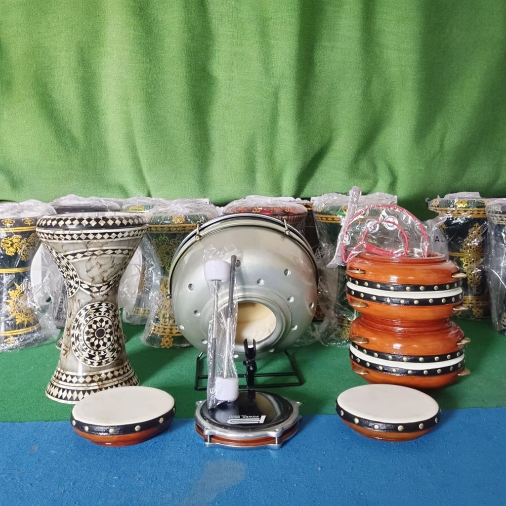 Hadroh 1 Set Polos Custom Warna - Rebana Hadroh Polos Natural - Fullset Hadroh Habsyi