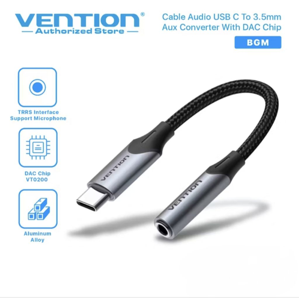 Vention Type C To Aux Jack Audio Adapter Earphone Headset DAC Chip