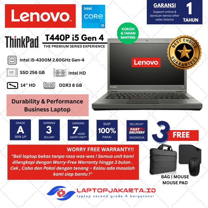 Laptop Notebook murah bergaransi LENOVO THINKPAD T440P Core I5-4300M 2.60GHZ GEN-4TH Buat Kerja