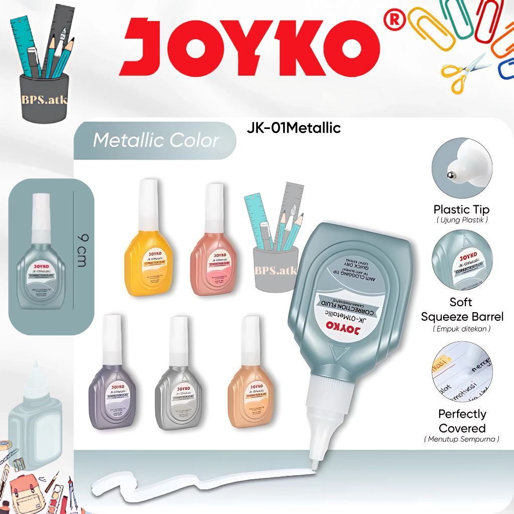 

(12 pcs) JOYKO Correction Fluid Cair / Tip x Cair JK-01 Metallic Cairan Koreksi / Penghapus Cair