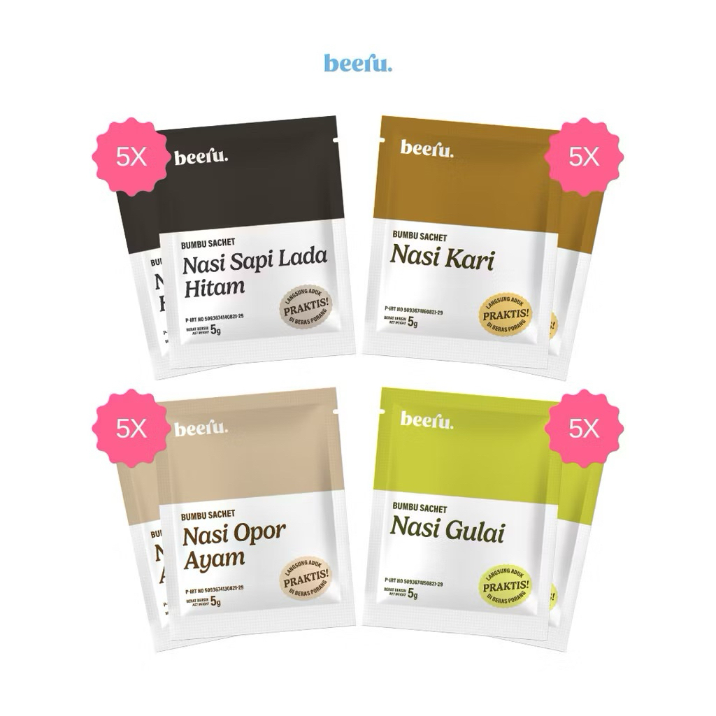 

Beeru Bumbu Sachet Nasi Sapi Lada Hitam, Opor Ayam, Gulai, Kari isi 20pcs