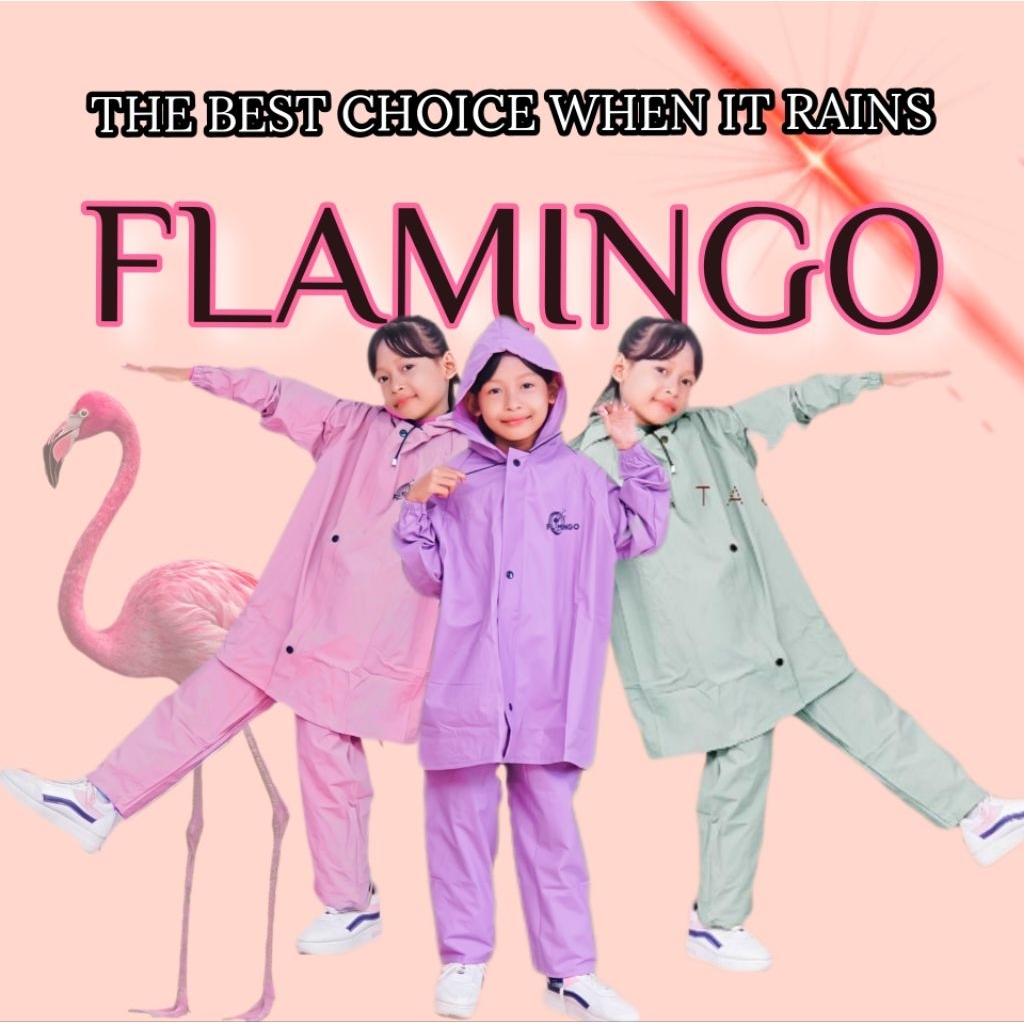 JAS HUJAN ANAK JAS HUJAN STELAN ANAK KARAKTER FLAMINGO WATERPROOF ANTI REMBES