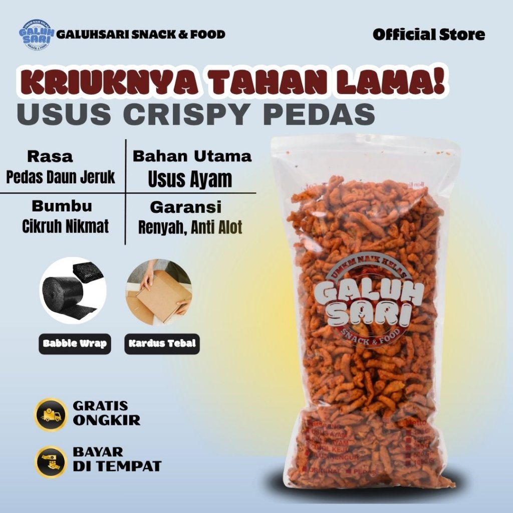 

Galuhsari - Usus Ayam Crispy Sultan Bandung Bumbu Cikruh Pedas Daun Jeruk Renyah Kemasan 1kg