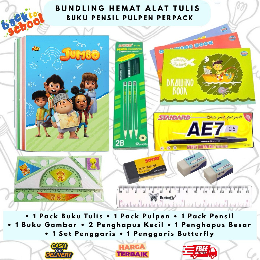 

PROMO BUKU SEKOLAH LENGKAP || 10 Buku, 12 Pulpen, 12 Pensil, Buku Gambar, 3 Penghapus, 2 Penggaris
