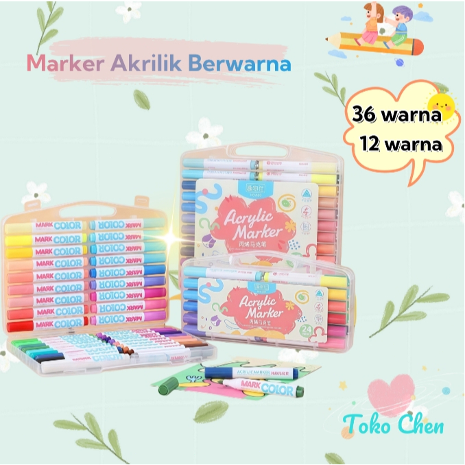 

Watercolor Pen Non-Toxic Acrylic Marker Set 12/36 Warnas Marking Pen for Children's Art Students
