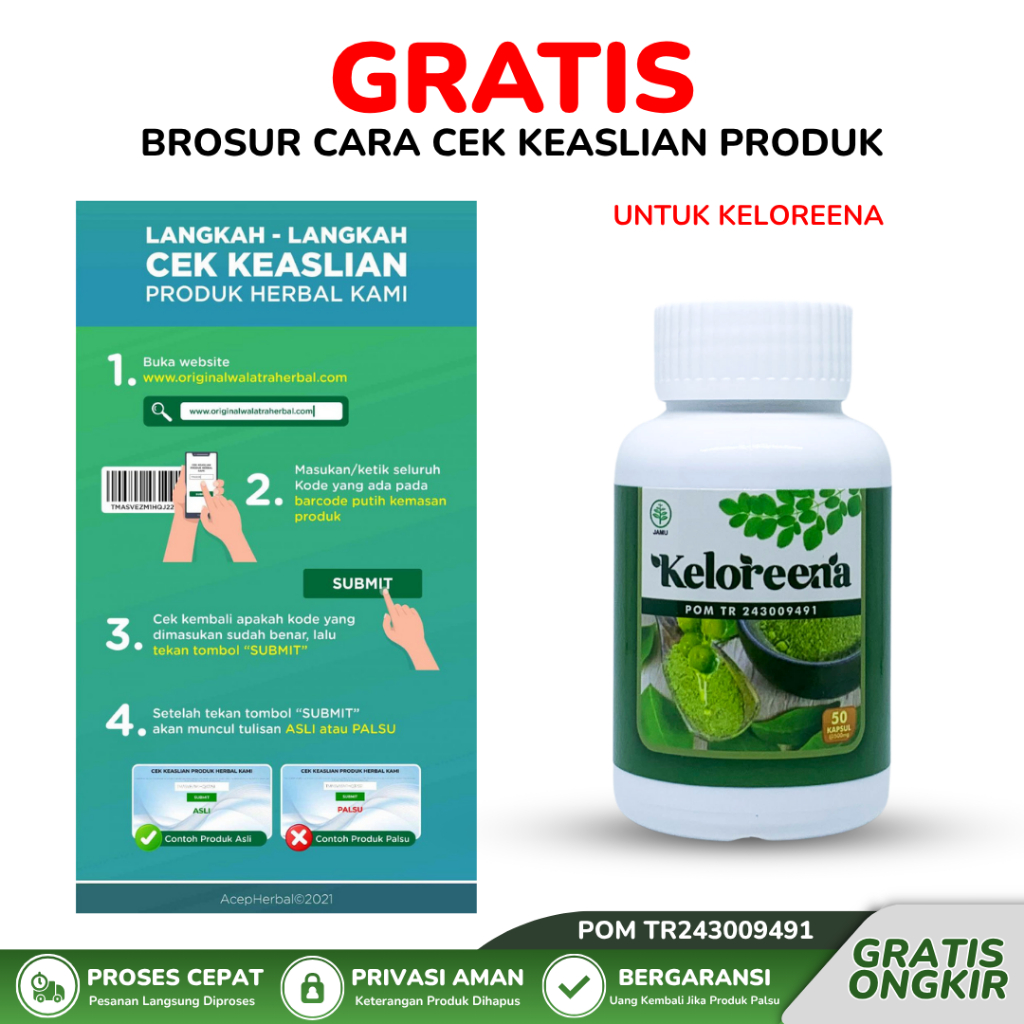 (BONUS) BROSUR CEK KEASLIAN Untuk Produk Keloreena Herbal Nyeri Skiatika, Saraf Kejepit Bokong Sampa