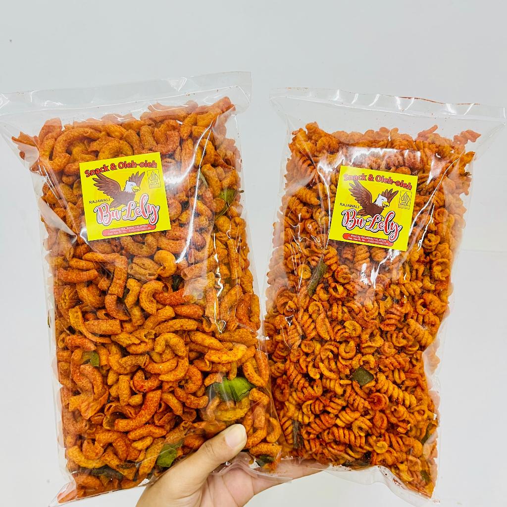 

500gr Makaroni printing gurih kaca, pedas, hot daun jeruk, spiral daun jeruk Nasgor