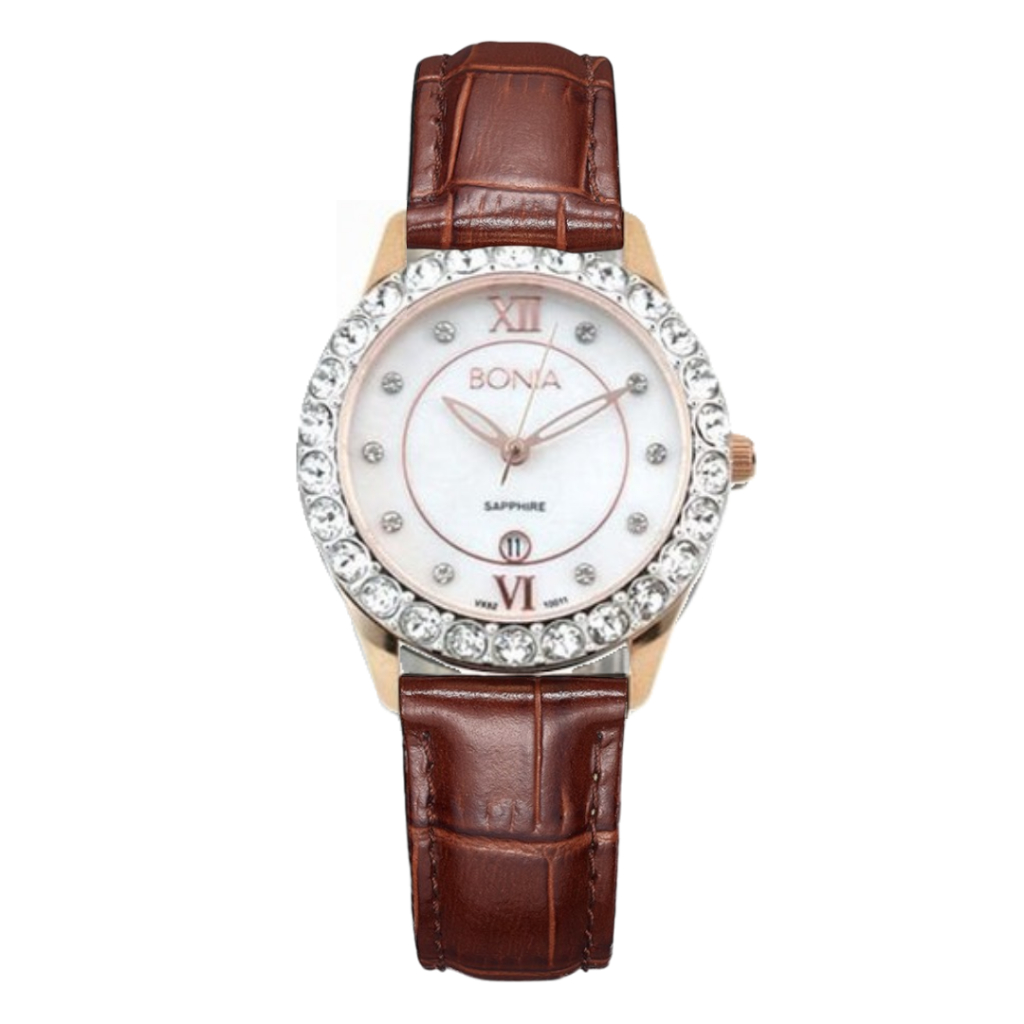 Jam Tangan Wanita Bonia Elegance White Dial Leather Strap Analog B10011-2559S Original