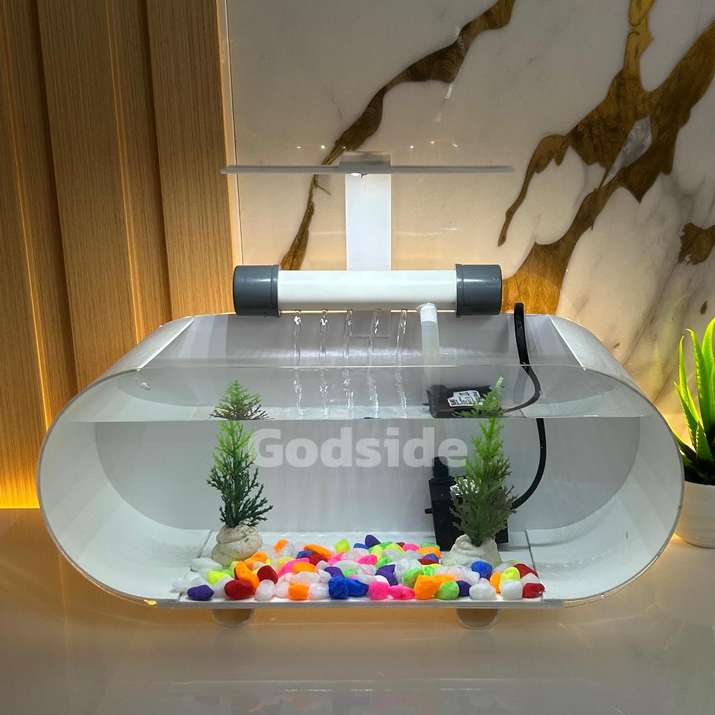 1 Set aquarium akrilik/ akuarium minimalis UK 30 X 12 X 12 lengkap tinggal pakai fullset lampu dan m