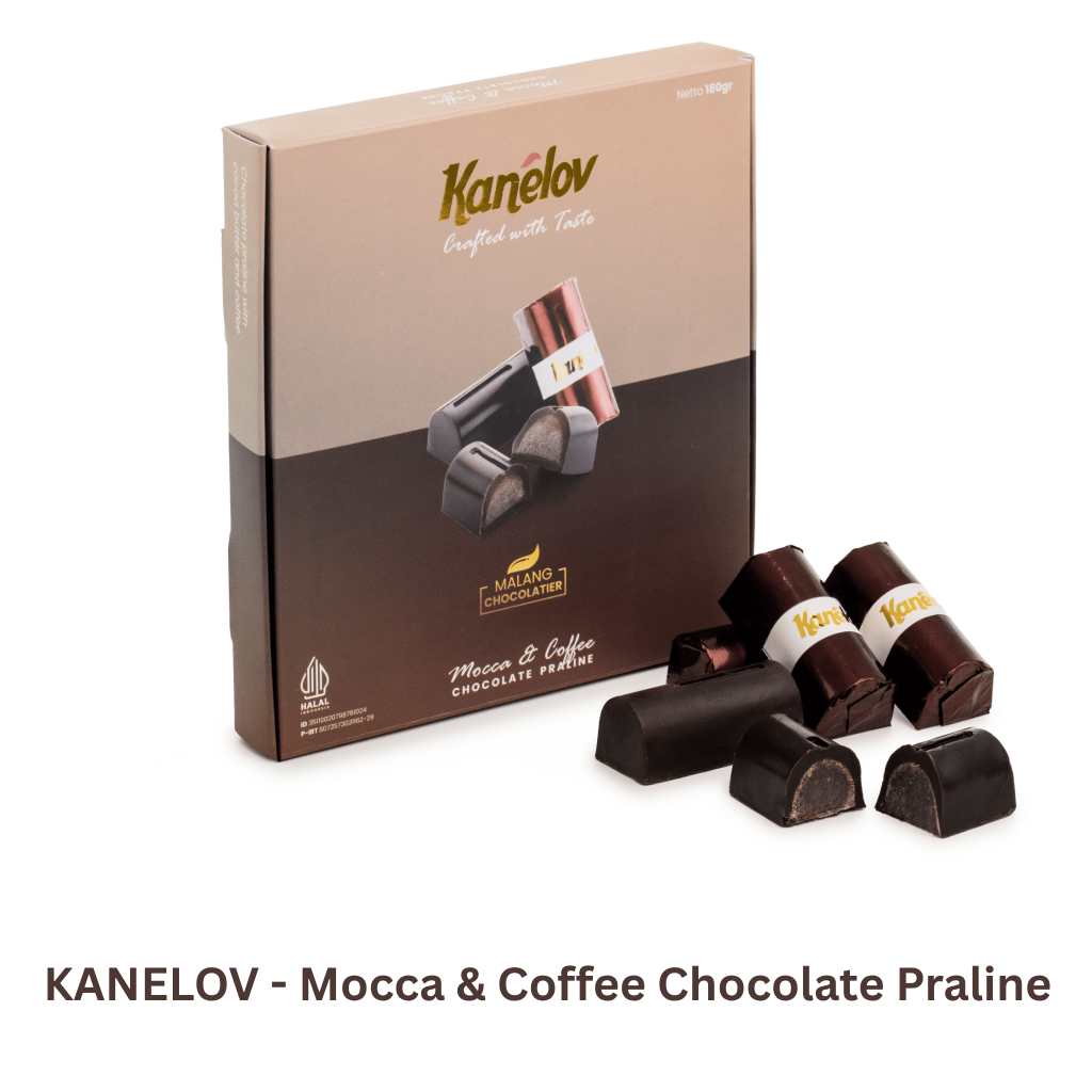 

Chocolate Praline Mocha & Coffee - Cokelat Praline isi Moka dan Kopi - Cokelat Kanelov - Chocolate Premium Cocoa Butter - Artisan Chocolate