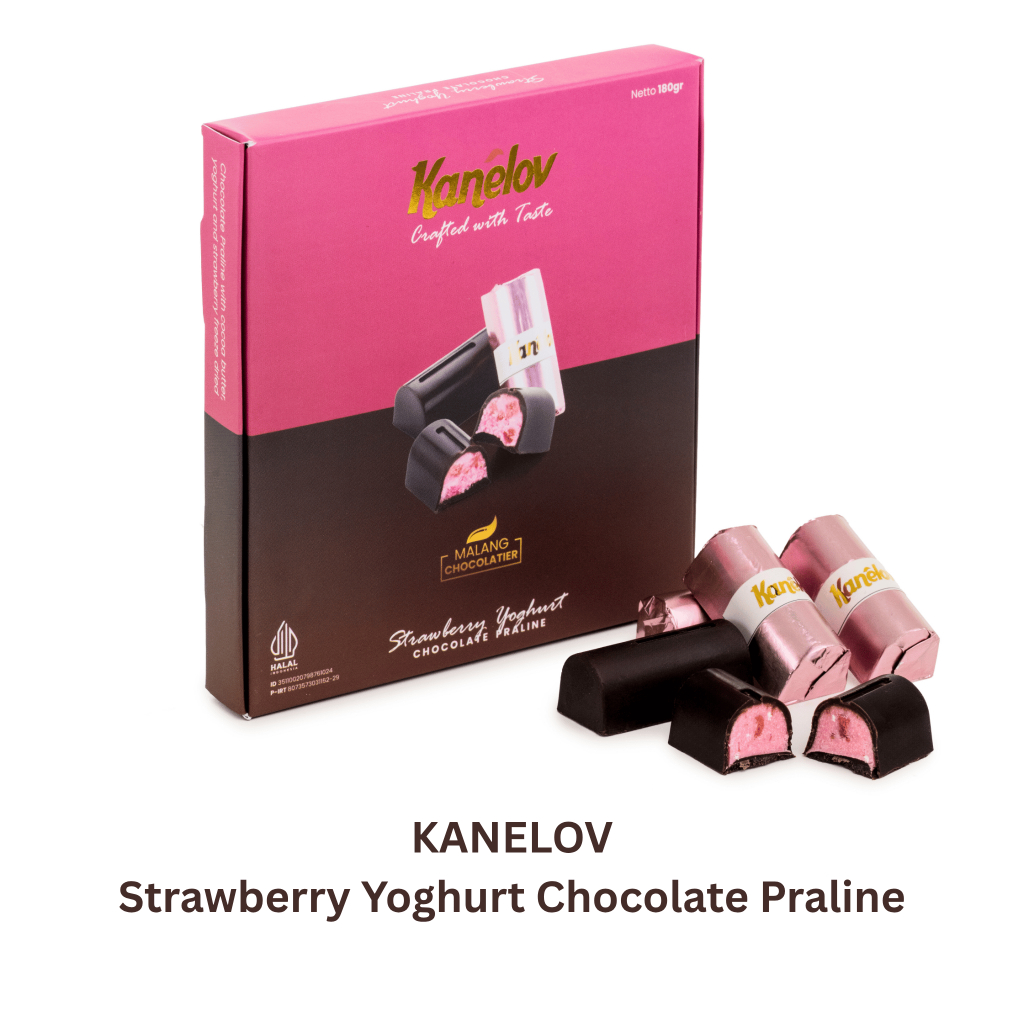 

Chocolate Praline Strawberry Yoghurt- Cokelat Praline isi Strawberry Yogurt - Cokelat Kanelov - Chocolate Premium Cocoa Butter - Artisan Chocolate