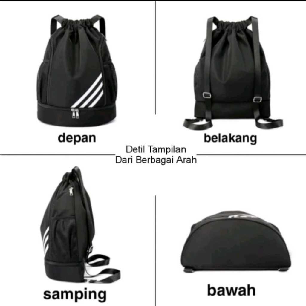 Tas Ransel Olahraga Unisex Tas Sepatu Futsal Tas Gym Tas Serut Premium Tas Gendong Kecil Anti Air / 