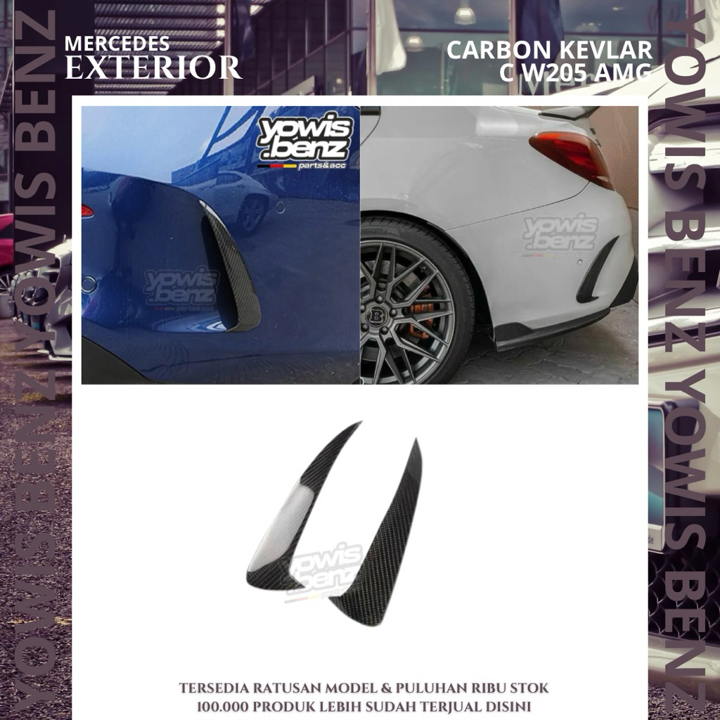REAR CANARD CARBON W205 VENT BEMPER BELAKANG REAL CANARDS SIRIP DRY KARBON SPOILER SPLITTER FIN BUMP