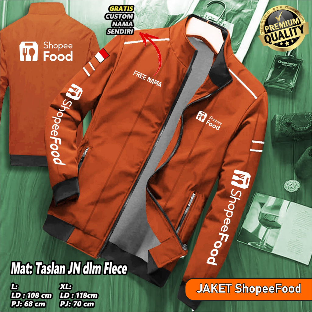 Jaket Shopee Food Parasut Tebal / Jaket Pria Wanita / Jaket Distro / Jaket Bolak Balik