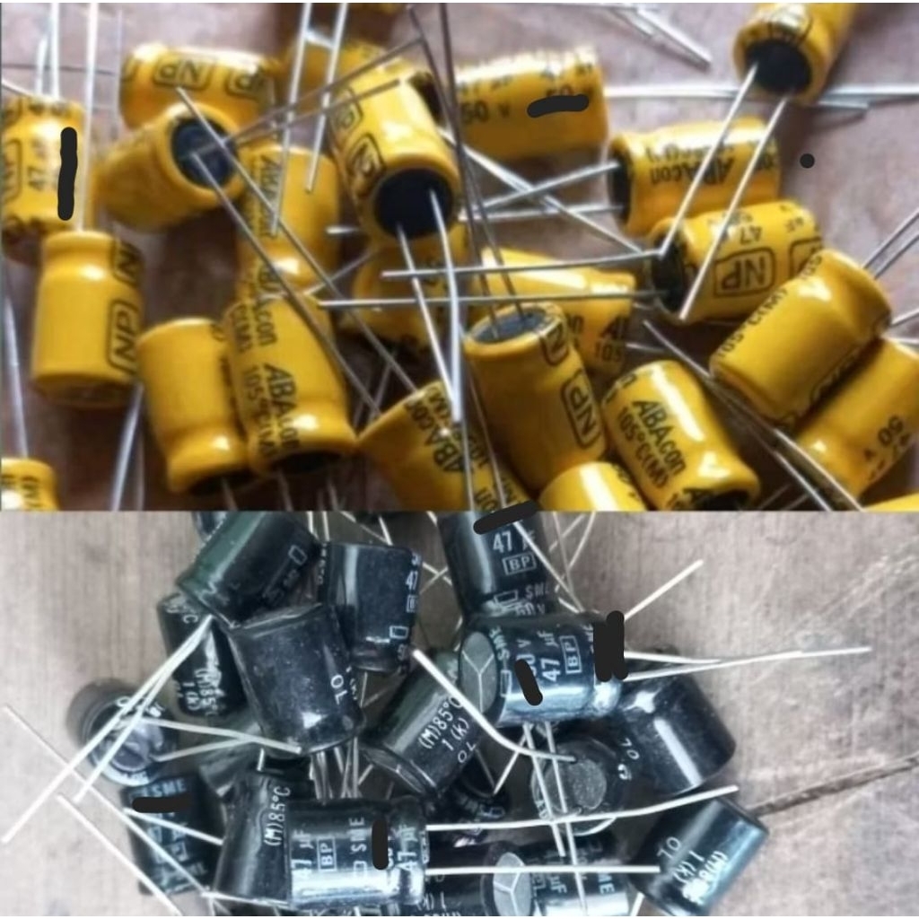 kapasitor asli BP nonpolar 47uf 35v elko elco capasitor 47 uf 35 v 47/35 non polar bipolar NP Fajar 
