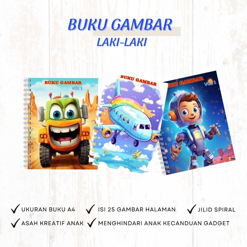 

BUKU GAMBAR LATIHAN ANAK A4 (Laki-Laki) - asah kreatif anak & latihan motorik halus anak