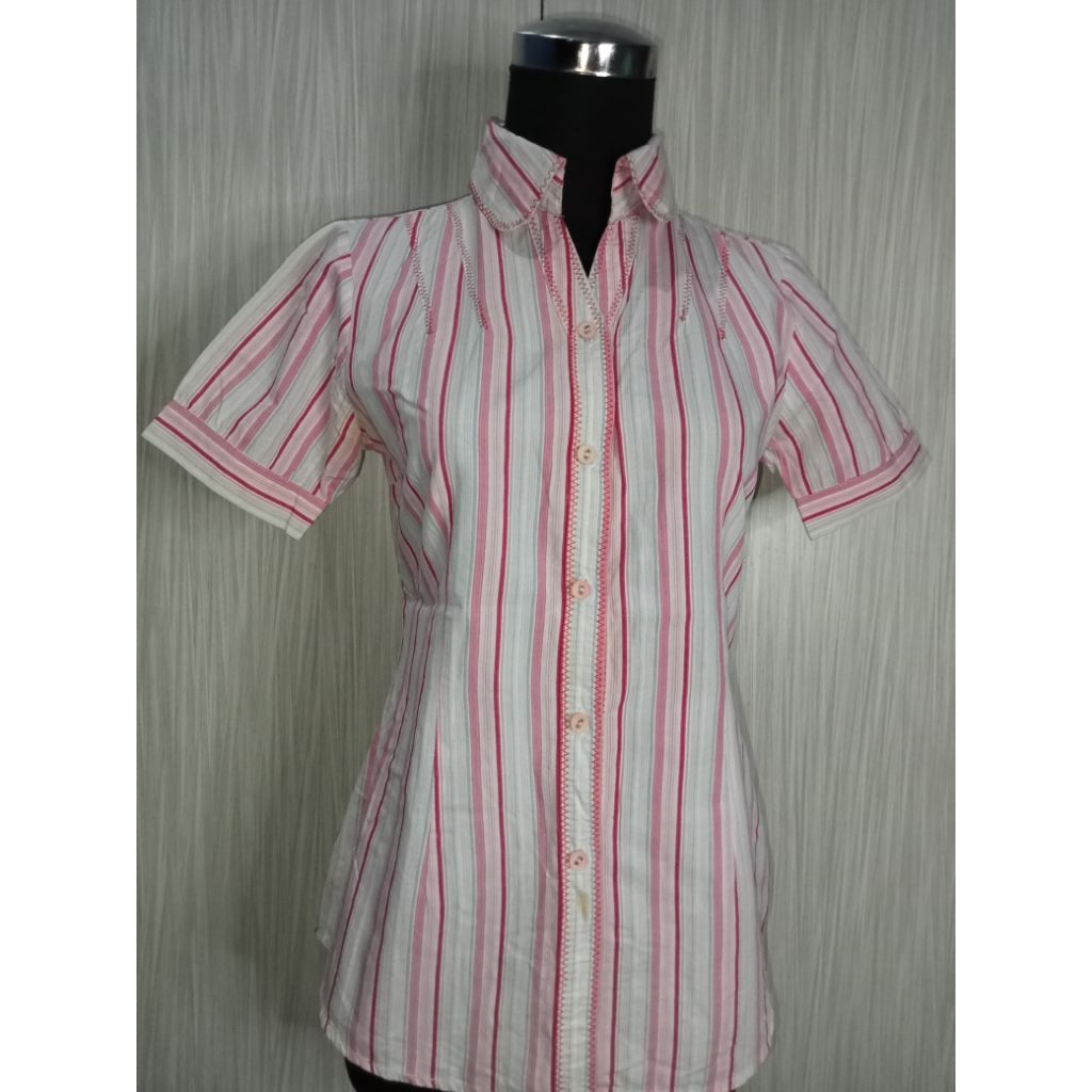 Preloved Pribadi - Kemeja Atasan wanita brand Ann Design - Atasan wanita lengan pendek - Kemeja rema