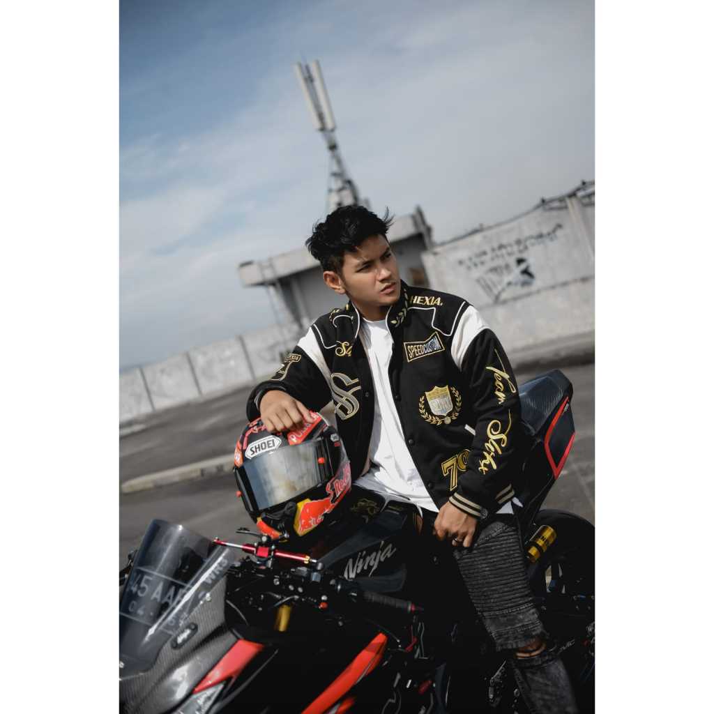 SLVHX - Jaket Varsity - Varsity Jacket Full Bordir Golden Black Premium