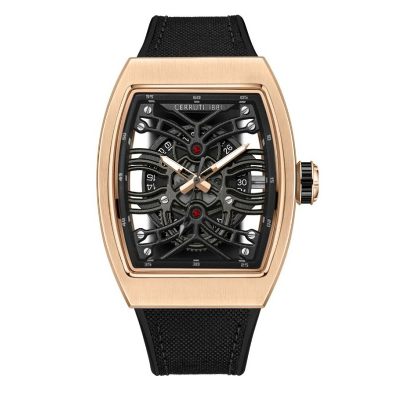 Cerruti 1881 CIWGN0019503 Rosegold Black Leather Jam Tangan Pria Original