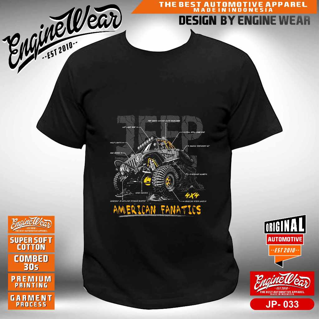 Kaos jeep tshirt mobil willys Kaos JK rubicon 4WD wrangler CJ7 4x4 baju offroad otomotif JP033