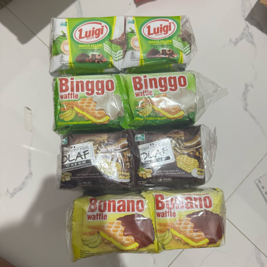 

Wafer isi 20 Pcs, Rasa Coklat, Pisang, Kelapa, klepon, Cemilan Renyah, Snack enak, Murah
