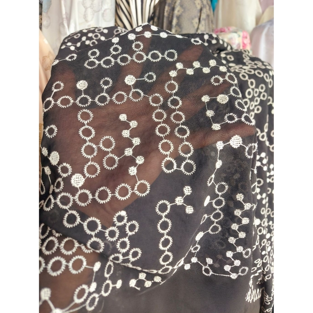 kain sifon bordir Premium - kain sifon bordir motif -sifon bordir original - sifon bordir (hitam) ty
