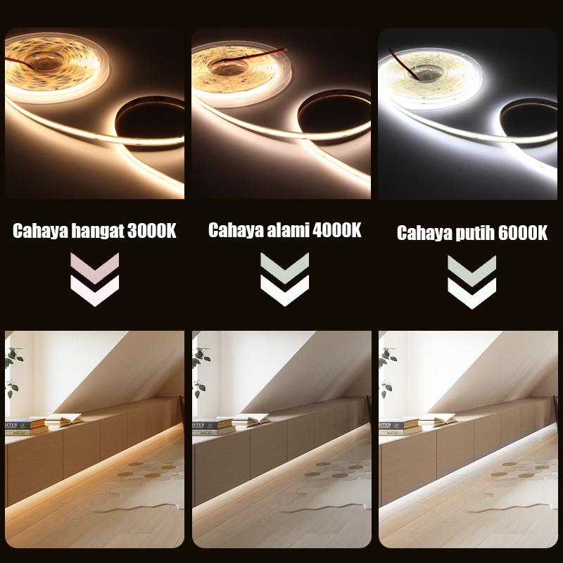 BESTPROMO Lampu strip COB 12V/24V Cahaya Kepadatan Tinggi 5 Meter/10Meter Lampu Led Lem Perekat
