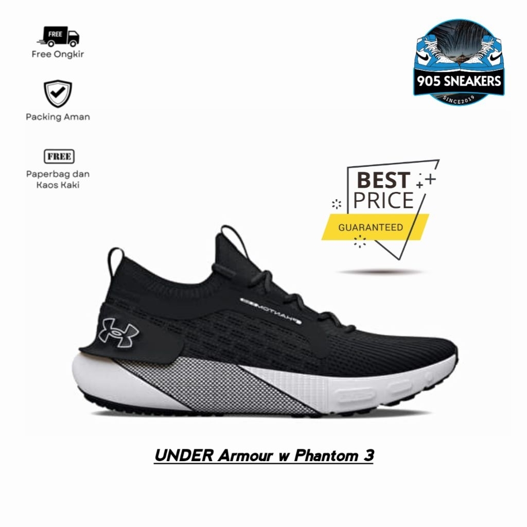 Sepatu Running Under Armour w Hovr Phantom 3 Se Black White Men's BNIB