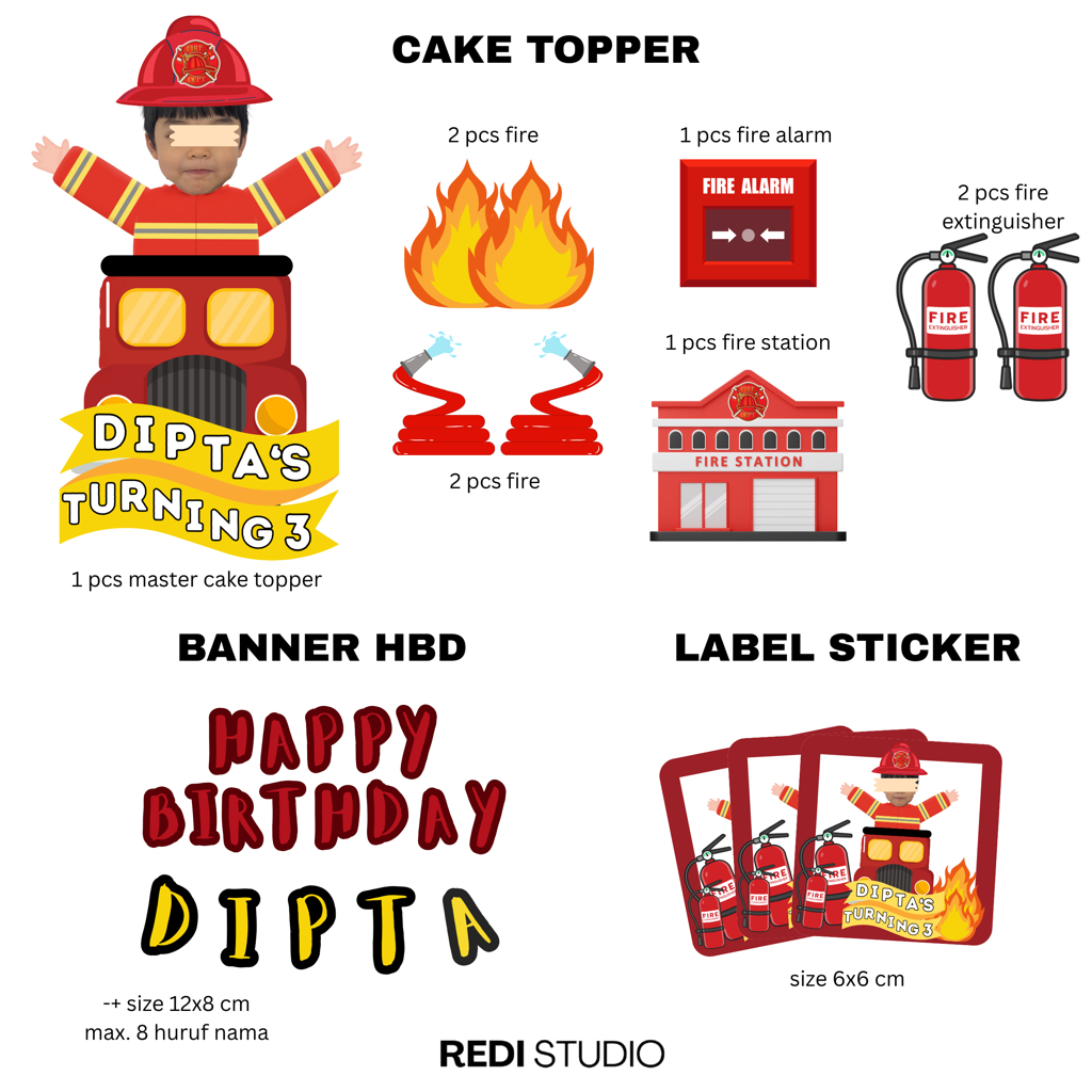 

[REDISTUDIO] Cake topper custom wajah set fire fighter pemadam kebakaran dekorasi kue