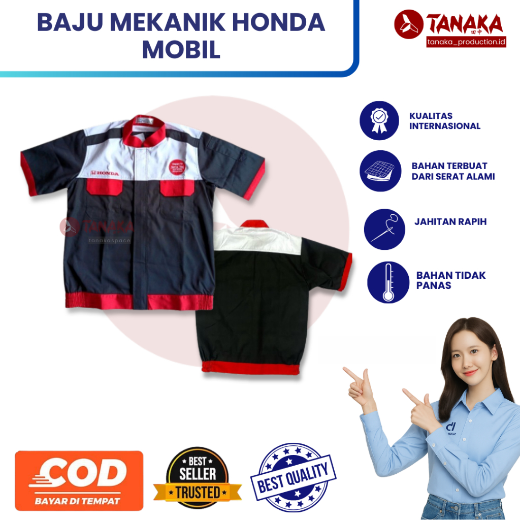 Baju Mekanik Honda Mobil New / Wearpack Honda Mobil / Wearpack Honda Merah Hitam/ Wearpack Bengkel