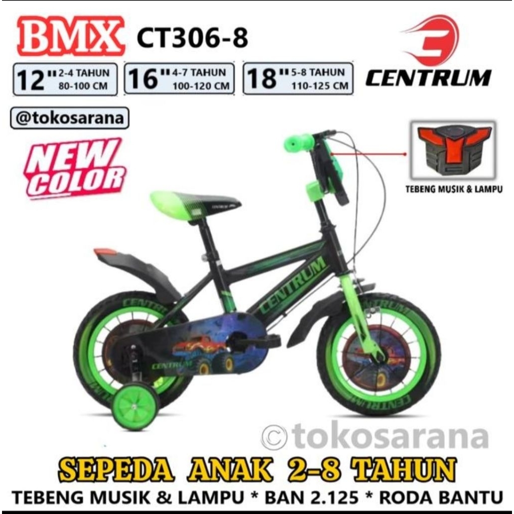 Sepeda Anak BMX Centrum 306-8 12Inch Tameng musik