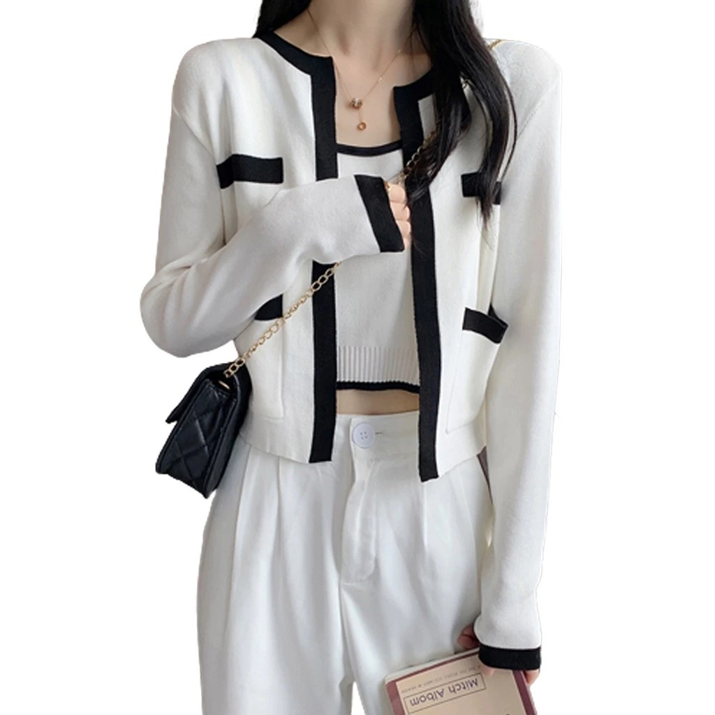 Atasan Tanktop Cardigan Set Lengan Panjang Kekinian Rajut Premium / Cardigan Set Tanktop
