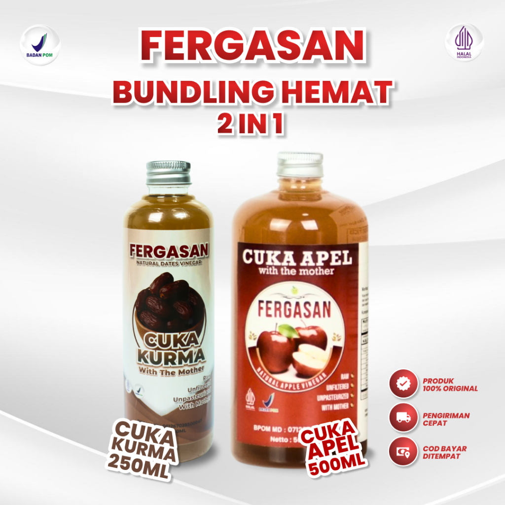 

Paket Hemat Bundling Cuka Apel 500 ml + Cuka Kurma 250 ml . Alami Organik With Mother