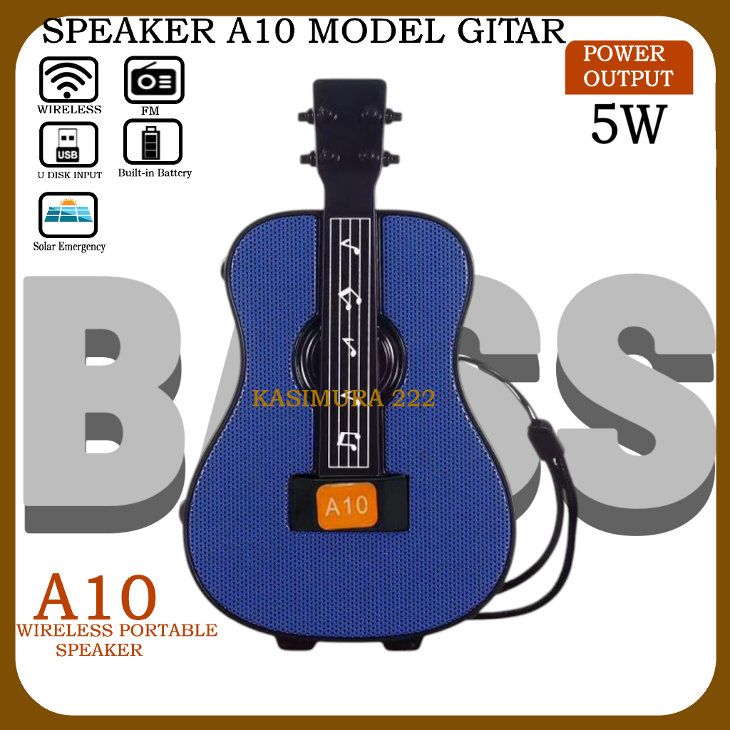 Speaker Bluetooth A10 Model Gitar + Solar Wireless Speaker Gitar Lucu Portable Extra Bass