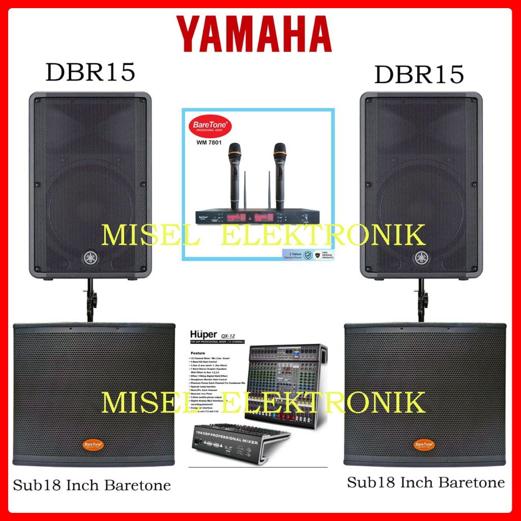Paket Sound System Speaker Aktif 15 Inch Yamaha DBR15 Mixer Huper QX12