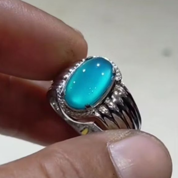 Natural Cincin Akik Bacan Blue Relaxsa Super Kristal Giwang kantoran Ring Perak