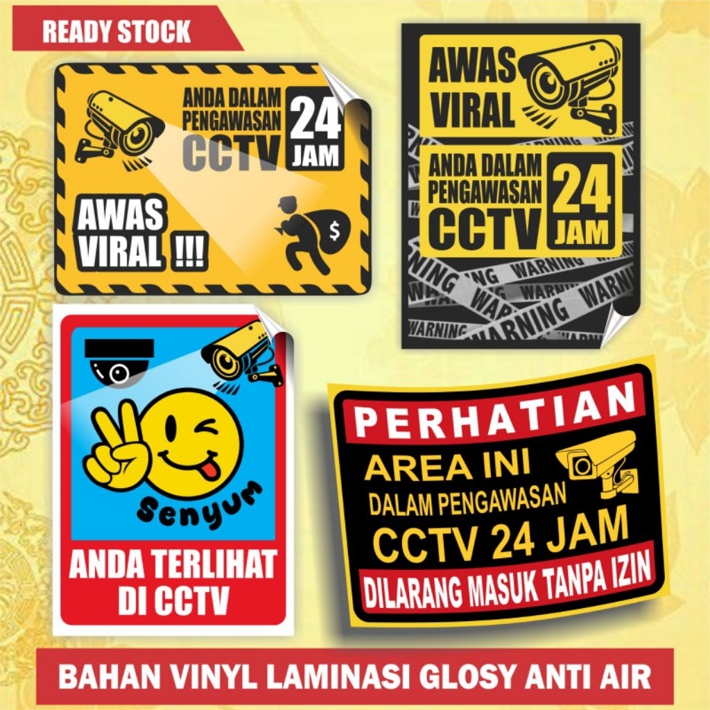 

stiker CCTV waterproof 11x15cm 15x22cm 22x30cm Paper