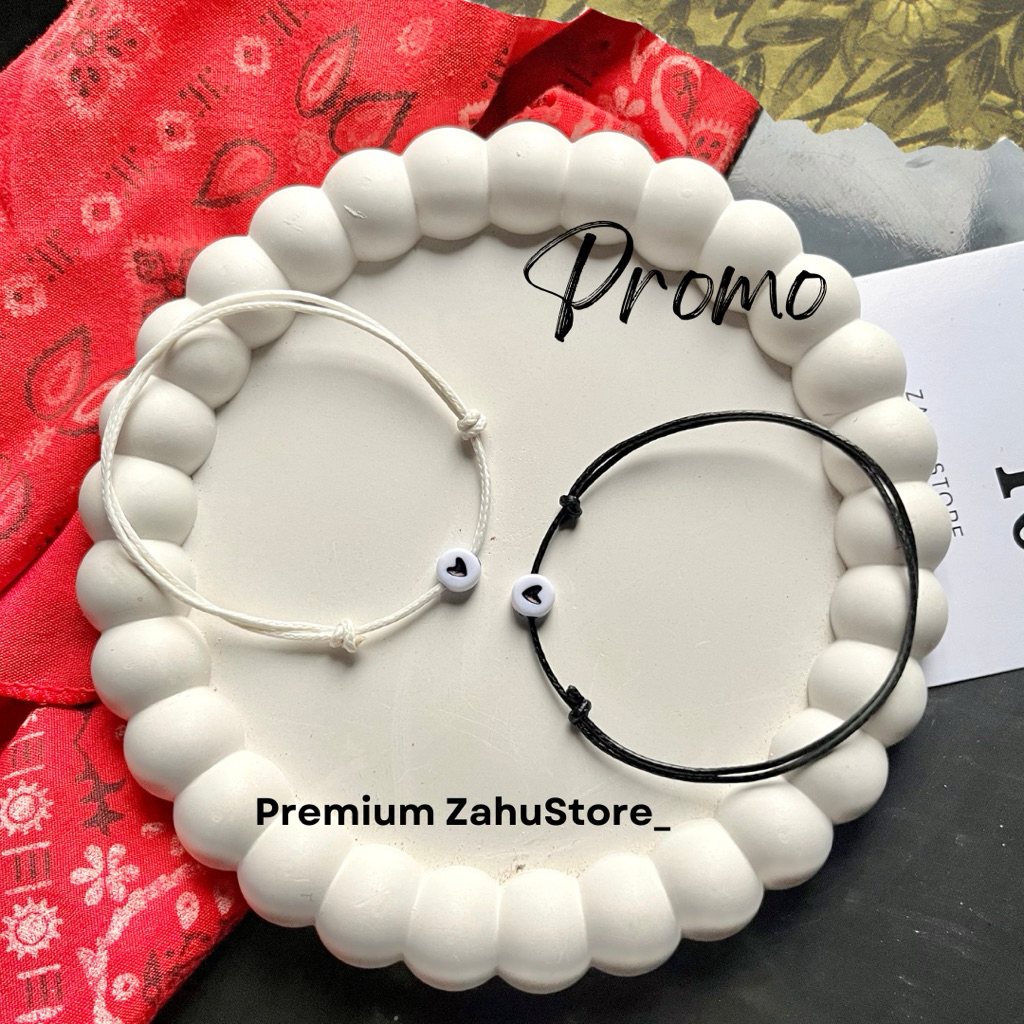 Gelang Tali Coupel Motif Hati Lingkar Putih Hati Hitam Gelang Tali Korea Waterproof Murah Berkualita