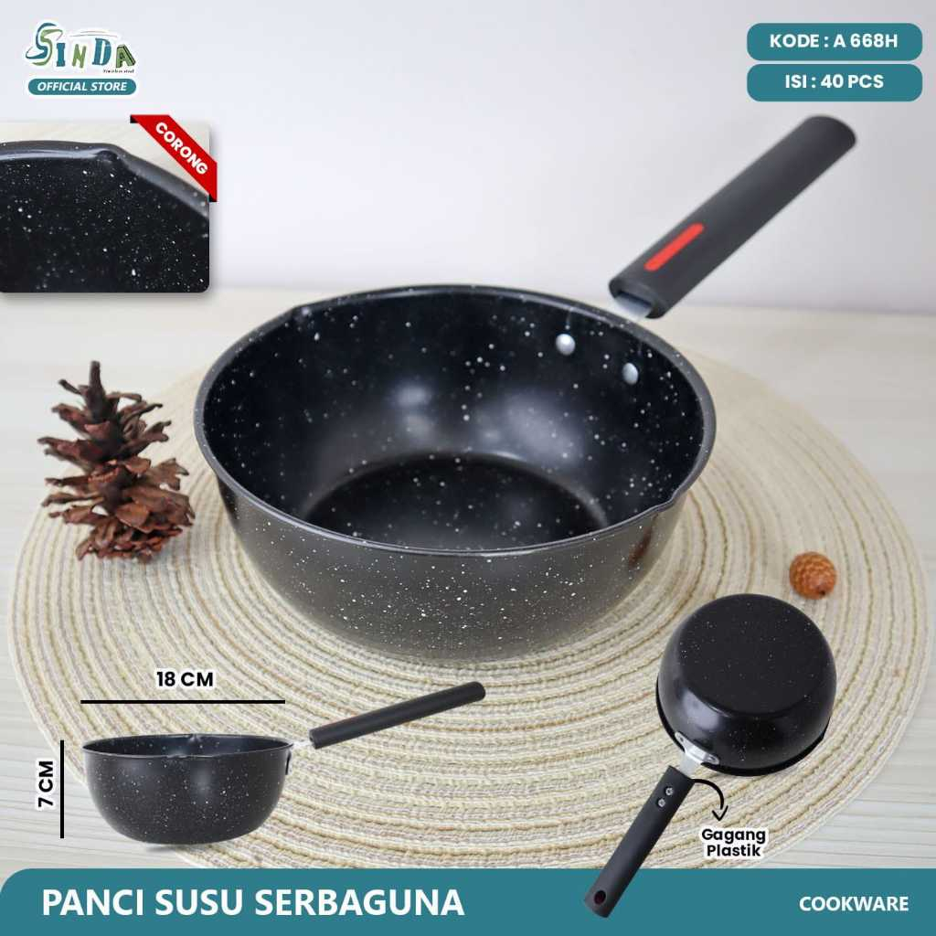 SINDA Panci Susu Enamel Hitam Serbaguna Gagang 18 Cm